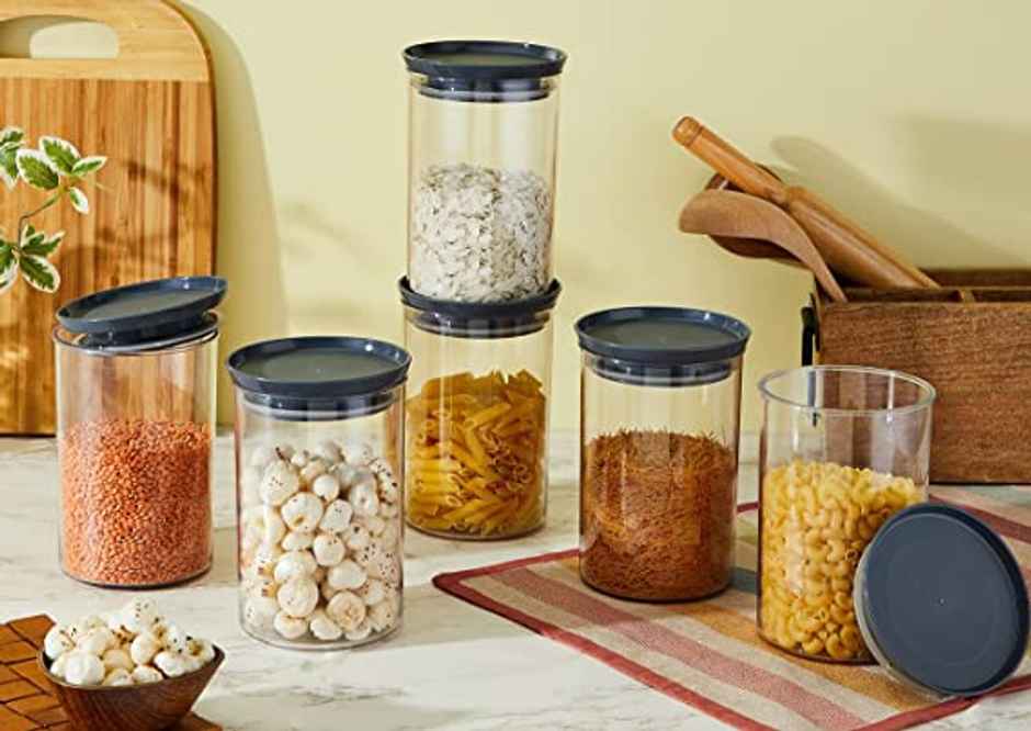 YouBee 900 ml Multipurpose Plastic Storage Jar and Kitchen Storage Container | Set of 6 | Grey