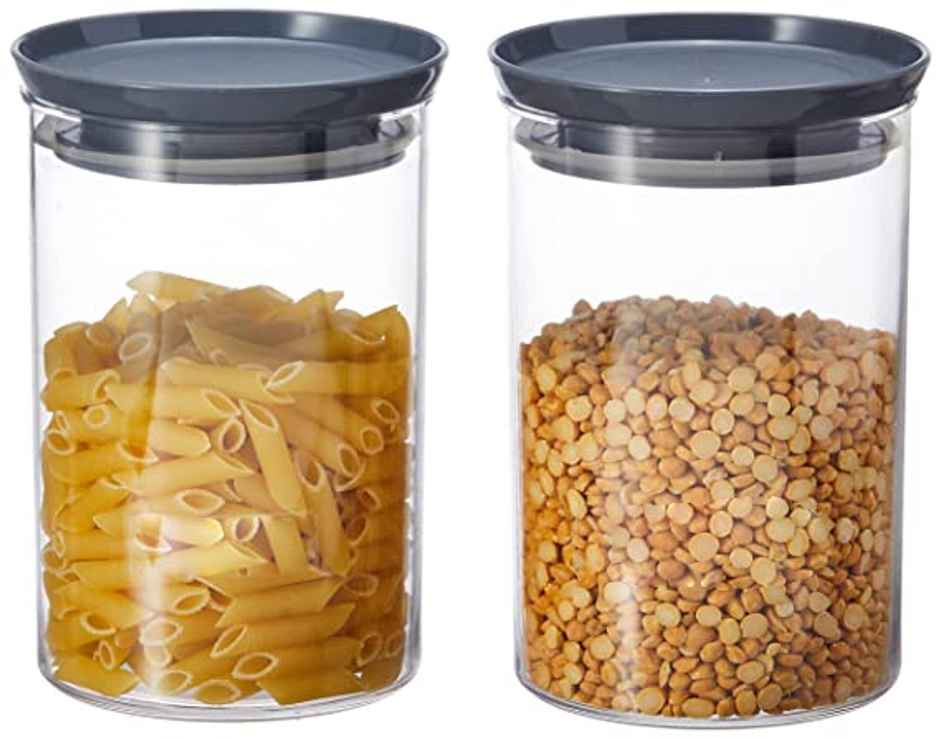 YouBee 900 ml Multipurpose Plastic Storage Jar and Kitchen Storage Container | Set of 2 | Grey