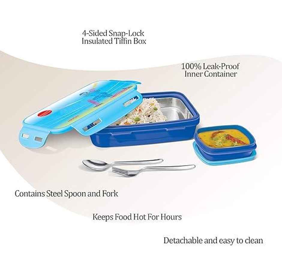 Milton Steely Deluxe Mini Inner Steel Kids Tiffin Box | 400 ml - Assorted Design & Color