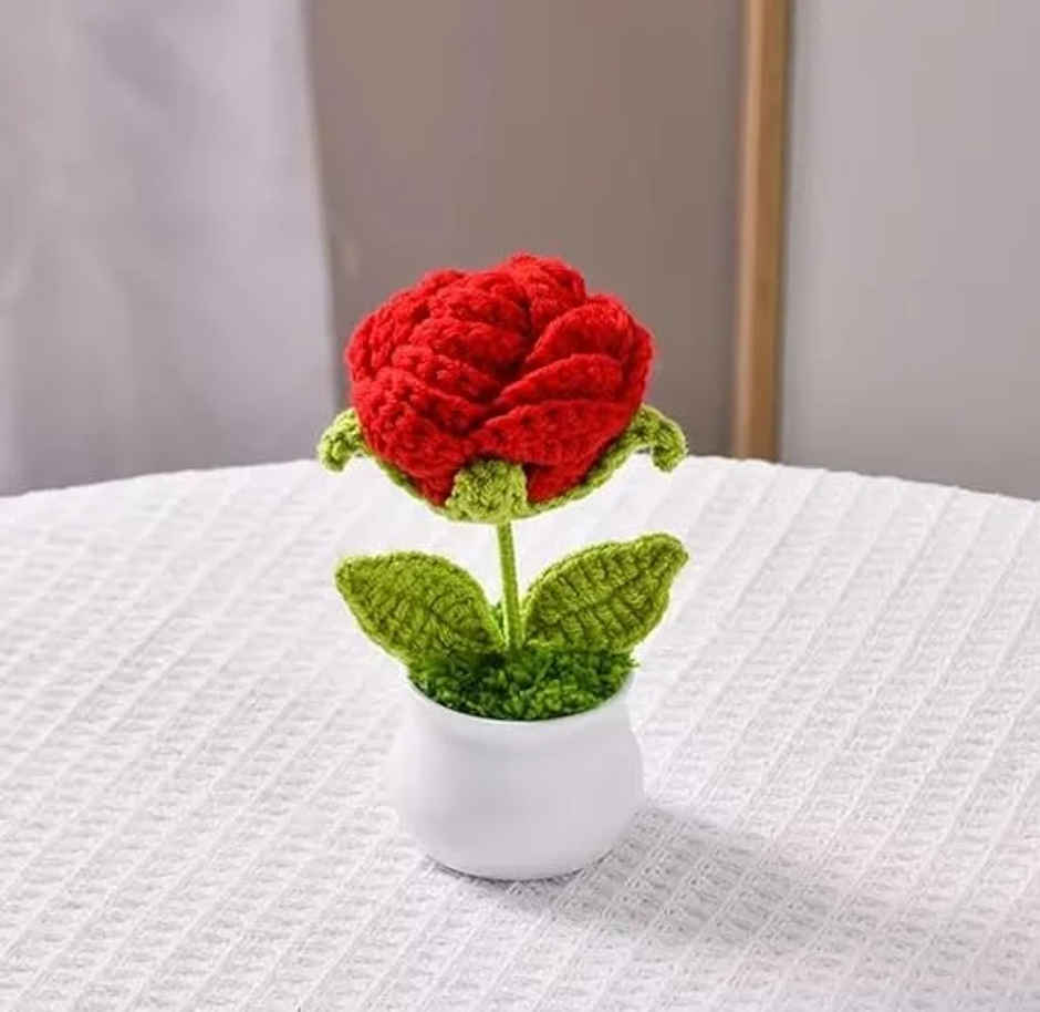 Artificial Red Rose Crochet Pot | Symbol of Love | Floweraura