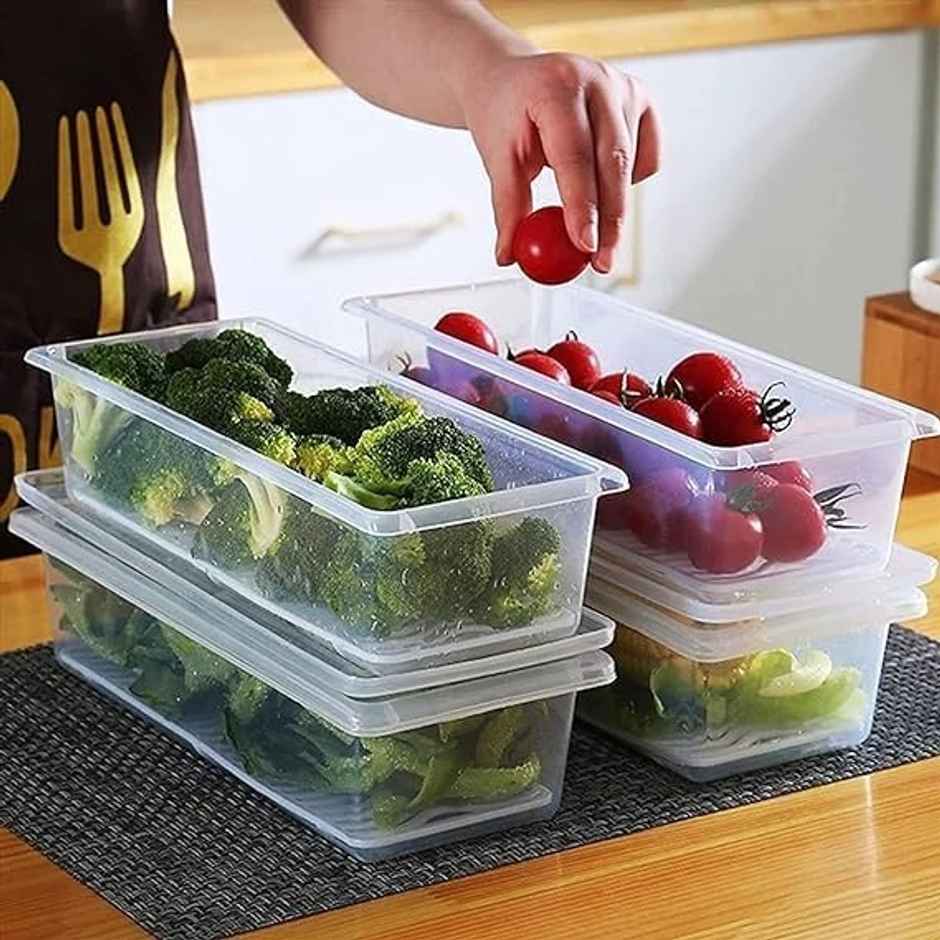 Perpetual Fridge Storage Boxes for Vegetables 2 Pcs | Removable Drain Plate | Stackable | Kitchen