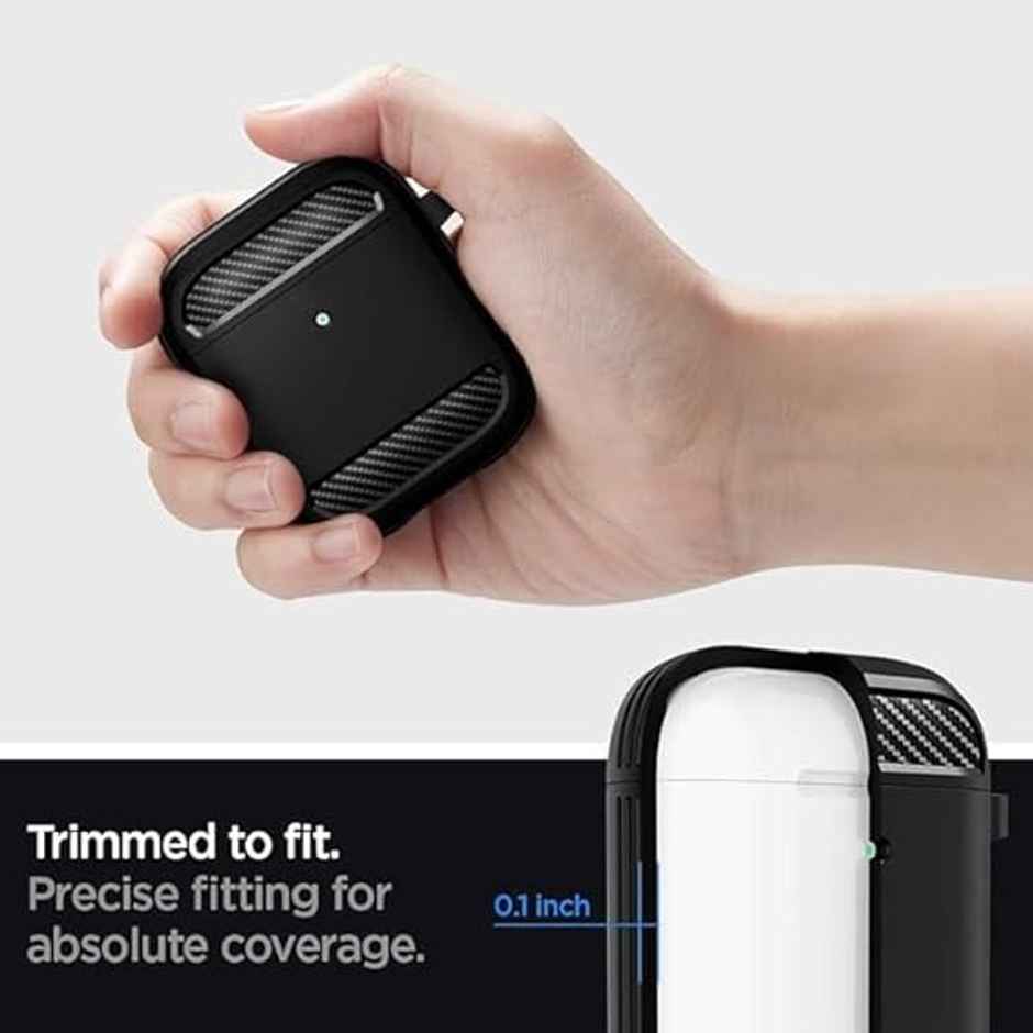 Sounce AirPods 1-2 Case cover with Carabiner,Shockproof|Wireless Charging | LED Visible | Carbon Series, Black