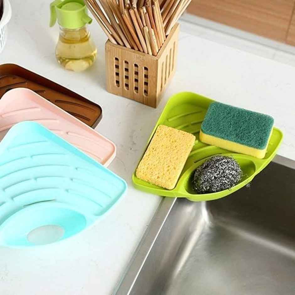 DALUCI Kitchen Soap Stand with Tray Corner Sink Organizer for Sponge, Scrubber & Dish Soap Green