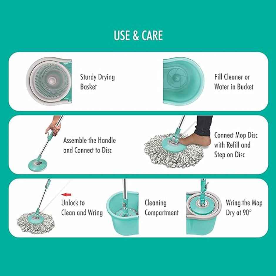 Spotzero By Milton Mini Spin Mop, Aqua Green, Plastic