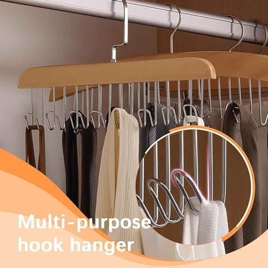 Wooden Hanger | Adjustable 8-Hook Clothes Hanger | Wardrobe Organizer
