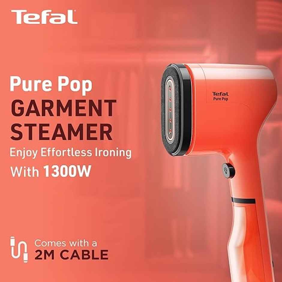 Tefal Pure Pop-up Handheld Garment Steamer 1300 Watts, Reversible Pad, Vertical Steam | Red- 120 ml