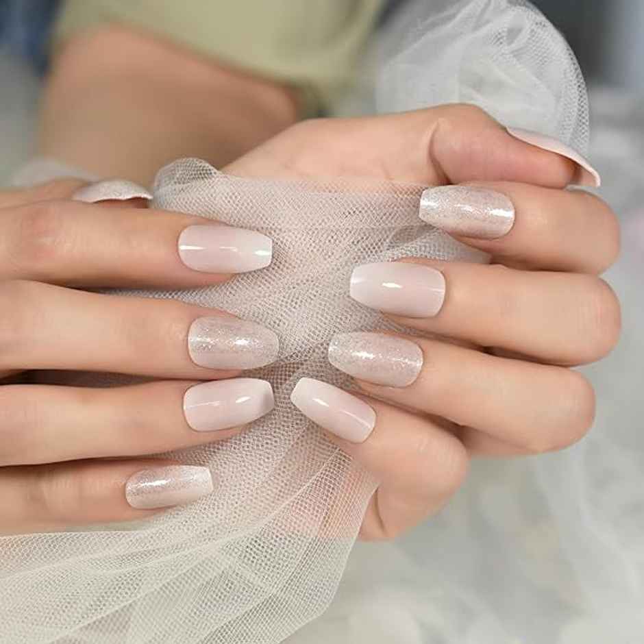 Gush Beauty Nailed It | Reusable Luxury Press On Nails | Medium Coffin | Heavenly | Nude & Grey