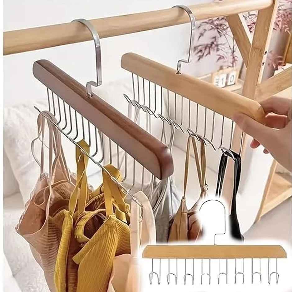 Wooden Hanger | Adjustable 8-Hook Clothes Hanger | Wardrobe Organizer