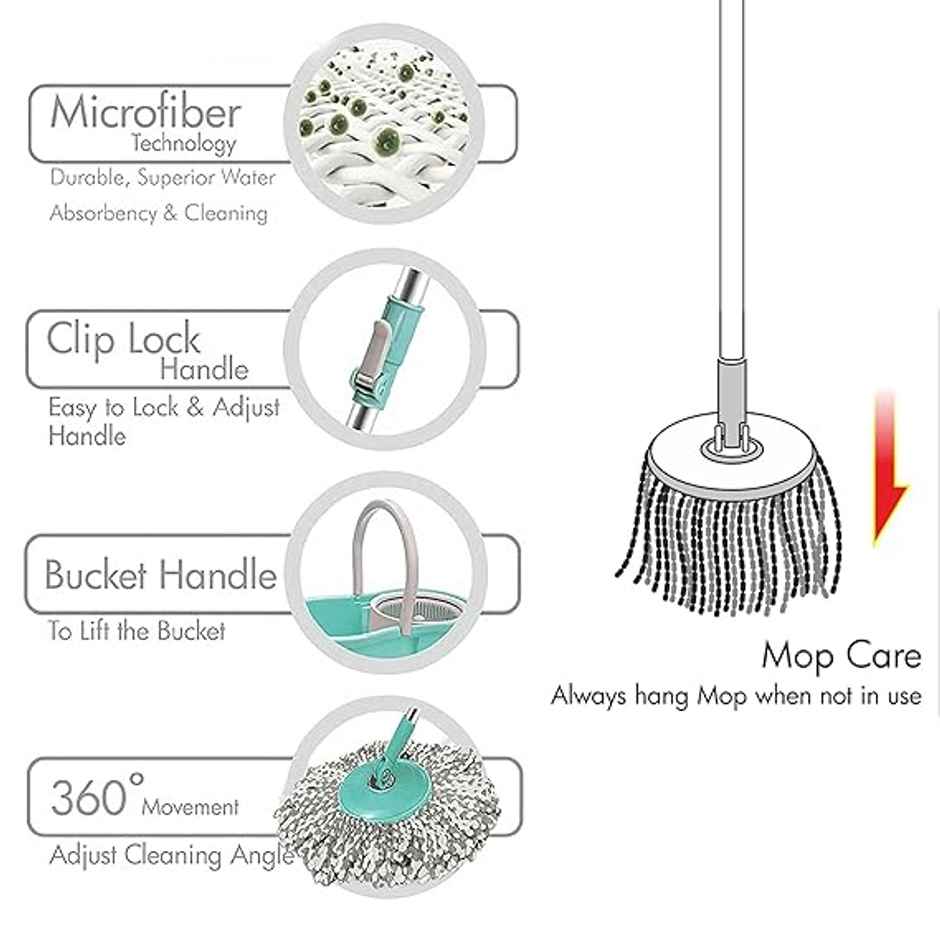 Spotzero By Milton Mini Spin Mop, Aqua Green, Plastic