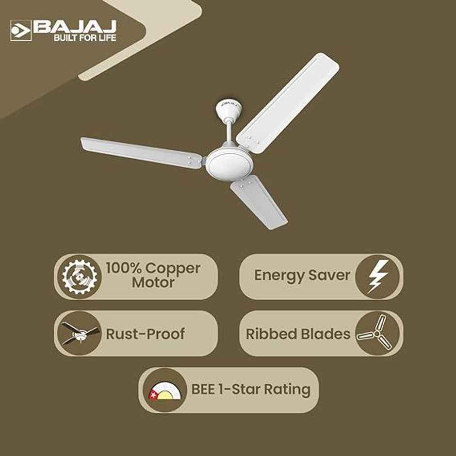 Bajaj Frore Ceiling Fan ,52 Watts, 1200mm/48 Inches, Energy Efficient Ceiling Fan | Rust Free Coating for Long Life - White