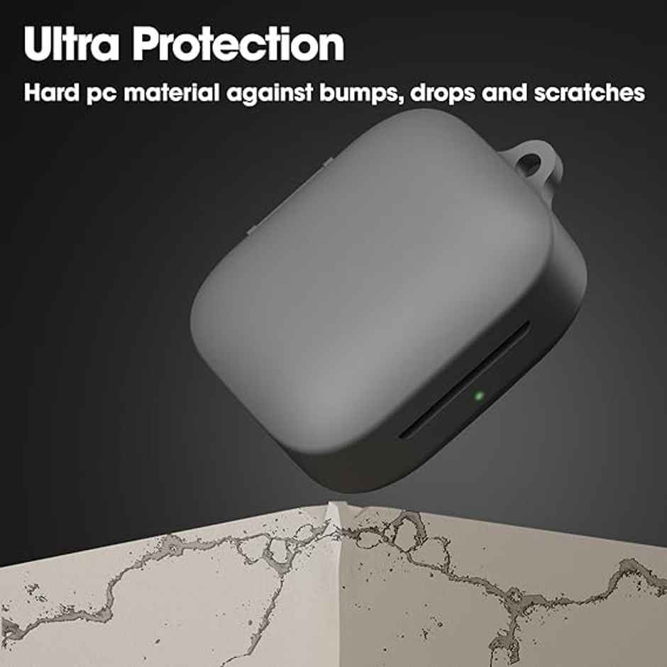 Sounce Silicone Case Cover for OnePlus Buds 3 | Shockproof with Keychain & LED Visible | Grey