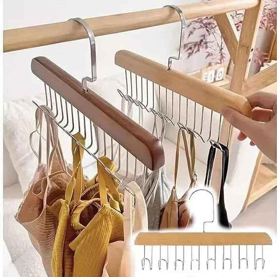 Perpetual Wooden Hanger | Adjustable 8-Hook Clothes Hanger | Wardrobe Organizer | Pack of 2