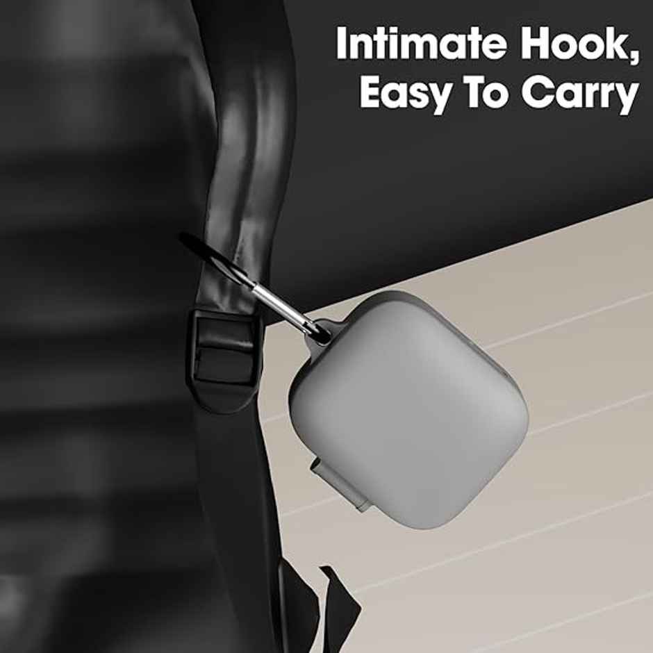 Sounce Silicone Case Cover for OnePlus Buds 3 | Shockproof with Keychain & LED Visible | Grey