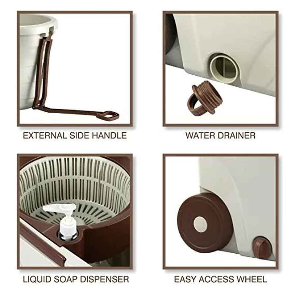Cello Spin Mop Bucket Max Clean with Soap Dispenser, Beige