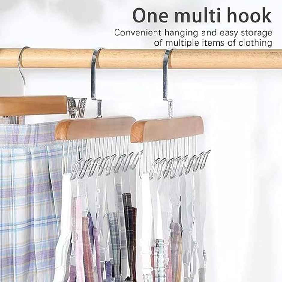 Perpetual Wooden Hanger | Adjustable 8-Hook Clothes Hanger | Wardrobe Organizer | Pack of 2