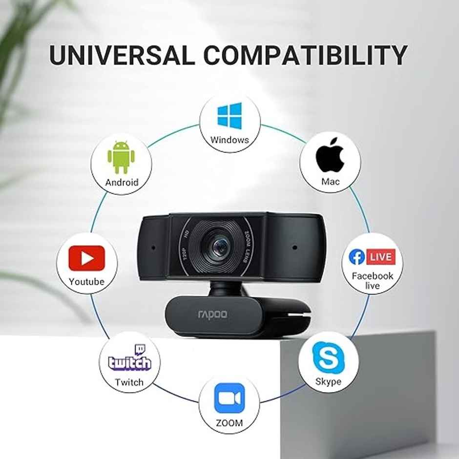 Rapoo C200 Web Camera 720P | HD Webcam with Microphone | 100-degree Wide Angle lens