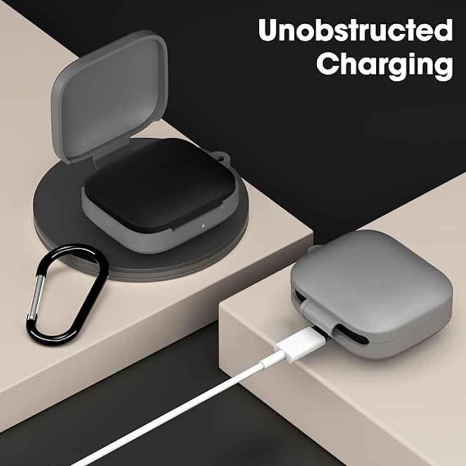 Sounce Silicone Case Cover for OnePlus Buds 3 | Shockproof with Keychain & LED Visible | Grey