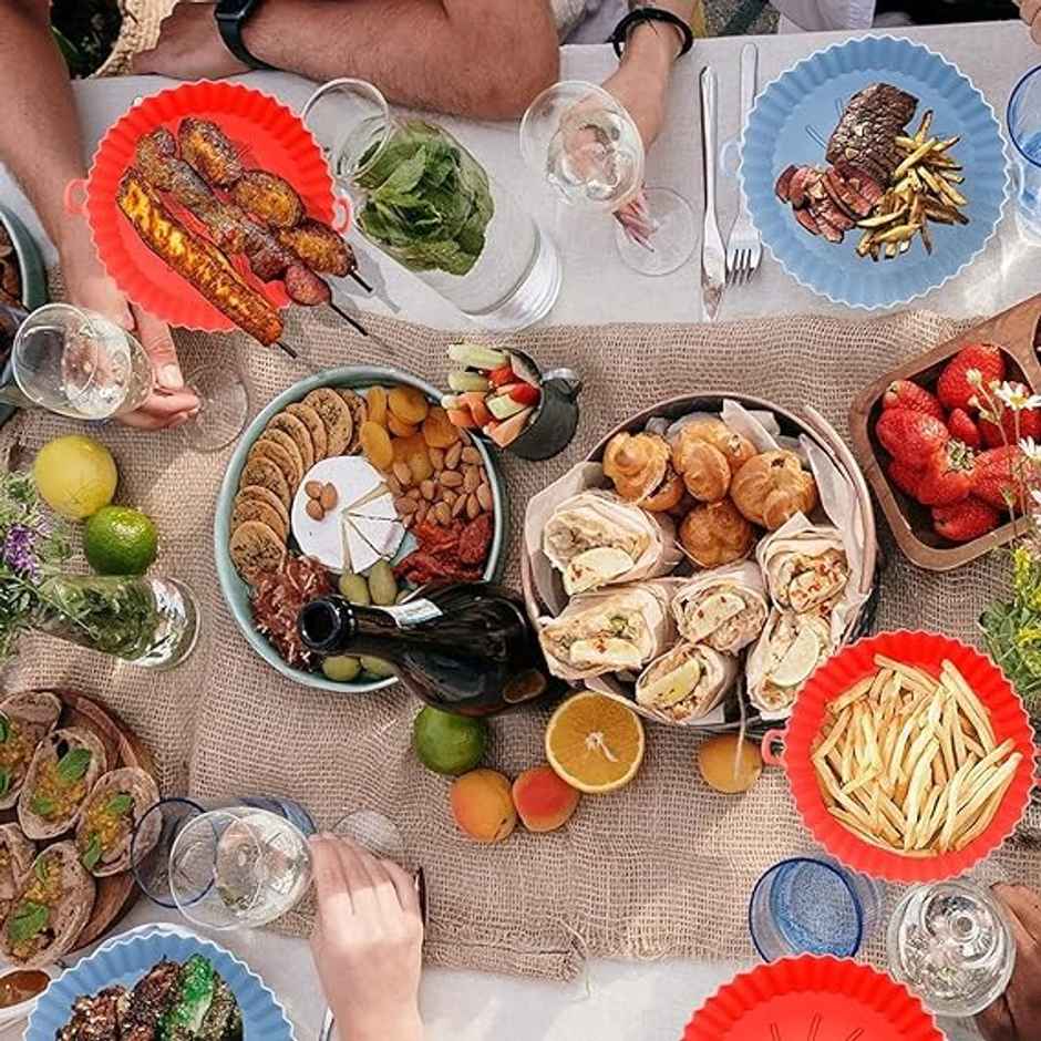 DALUCI Silicone Air Fryer Liners 8 Inch Reusable Heat Resistant Basket Tray with Handles