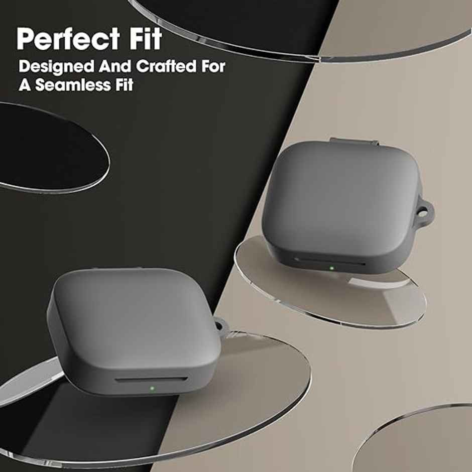 Sounce Silicone Case Cover for OnePlus Buds 3 | Shockproof with Keychain & LED Visible | Grey