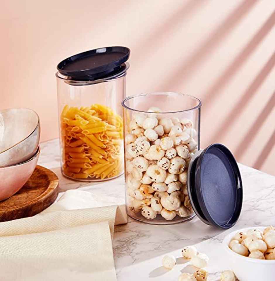 YouBee 900 ml Multipurpose Plastic Storage Jar and Kitchen Storage Container | Set of 2 | Grey