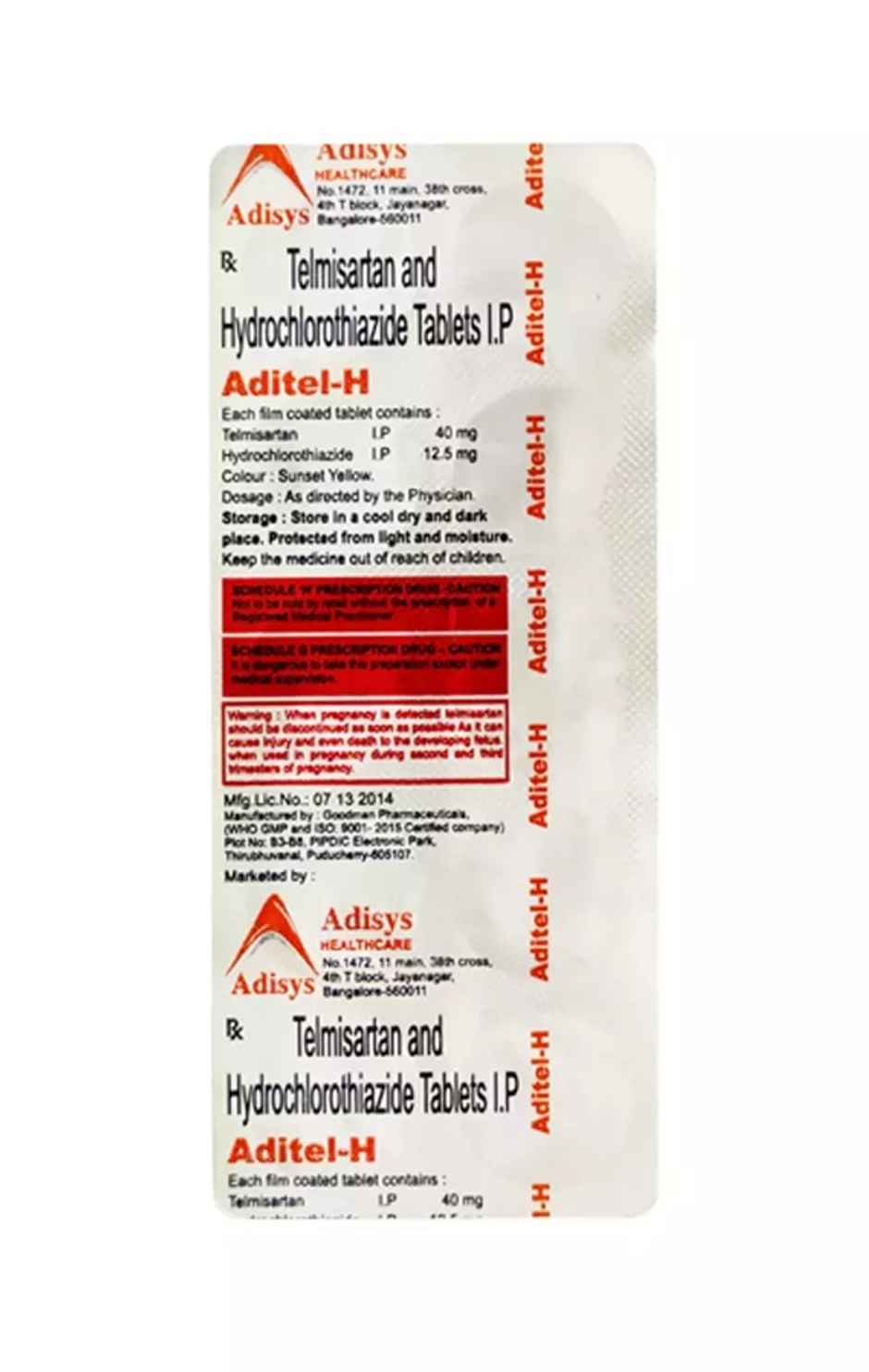 Aditel H 40Mg/12.5Mg Tablet
