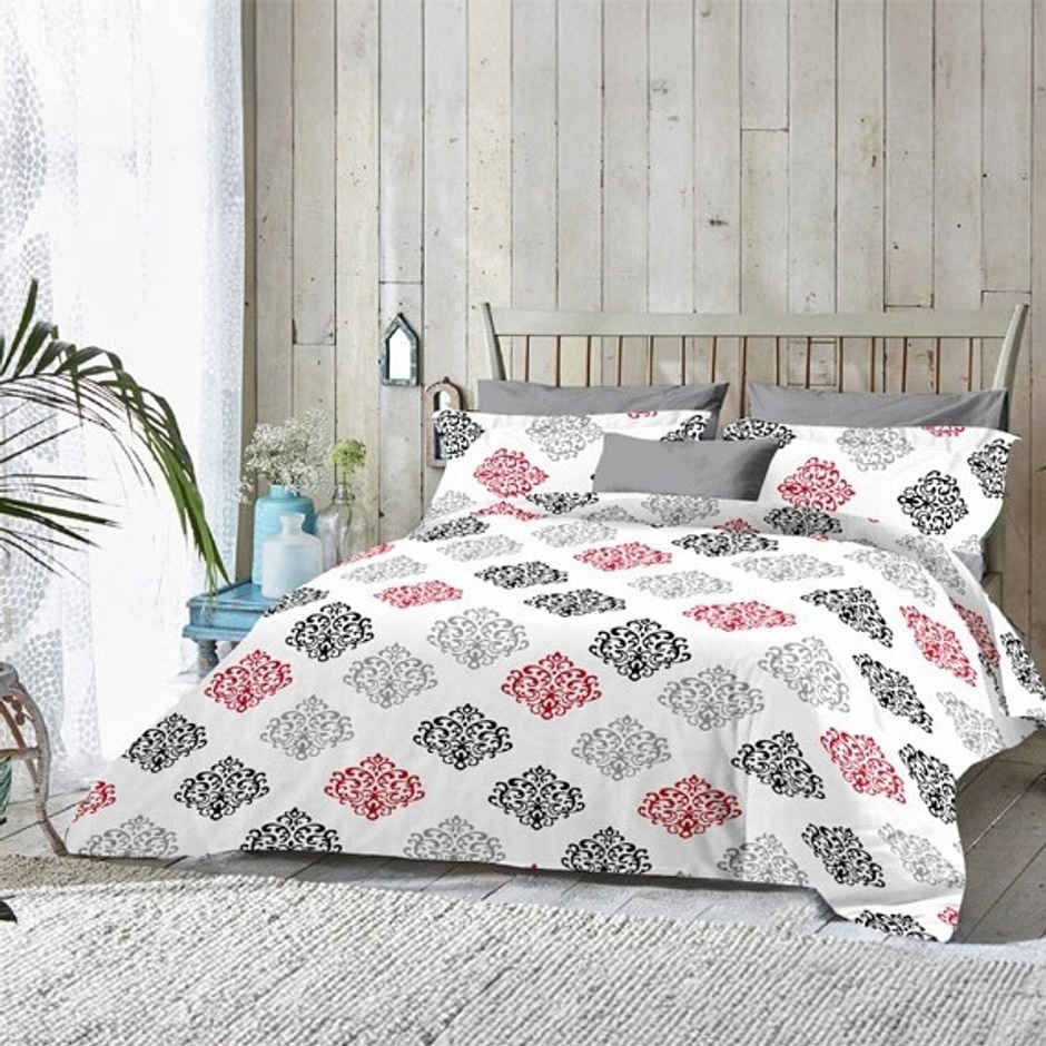 BAY6 Double 100% Cotton 144 TC Paisley Print Bedsheet | White & Pink | 98 x 91 in