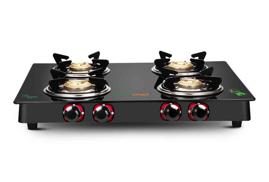 Greenchef Elon Glass Top Gas Stove | Black | Manual Ignition | 4 Burner