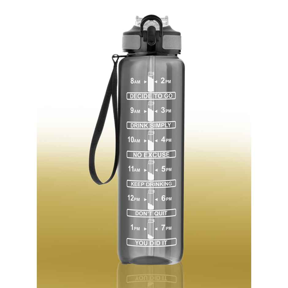 2Mech Plastic Water Bottle with Time Marker and Straw | Black | 1 L