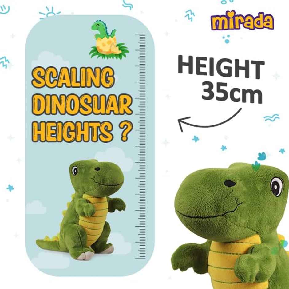 Mirada Super Soft Plush Stuffed Standing Green And Yellow Dinosaur Soft Toy -30 cm