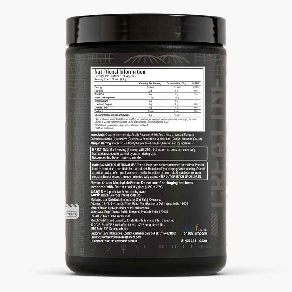 Muscletech Platinum Creatine Monohydrate Micronized Powder Citrus Blast | 83 Servings