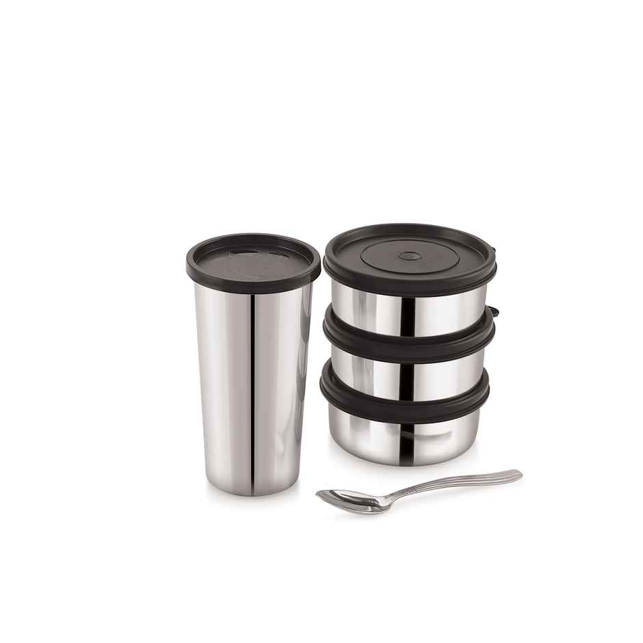 Liza Industries Steel Lunch Tiffin Box | 3+1 Combo (Colour May Vary)