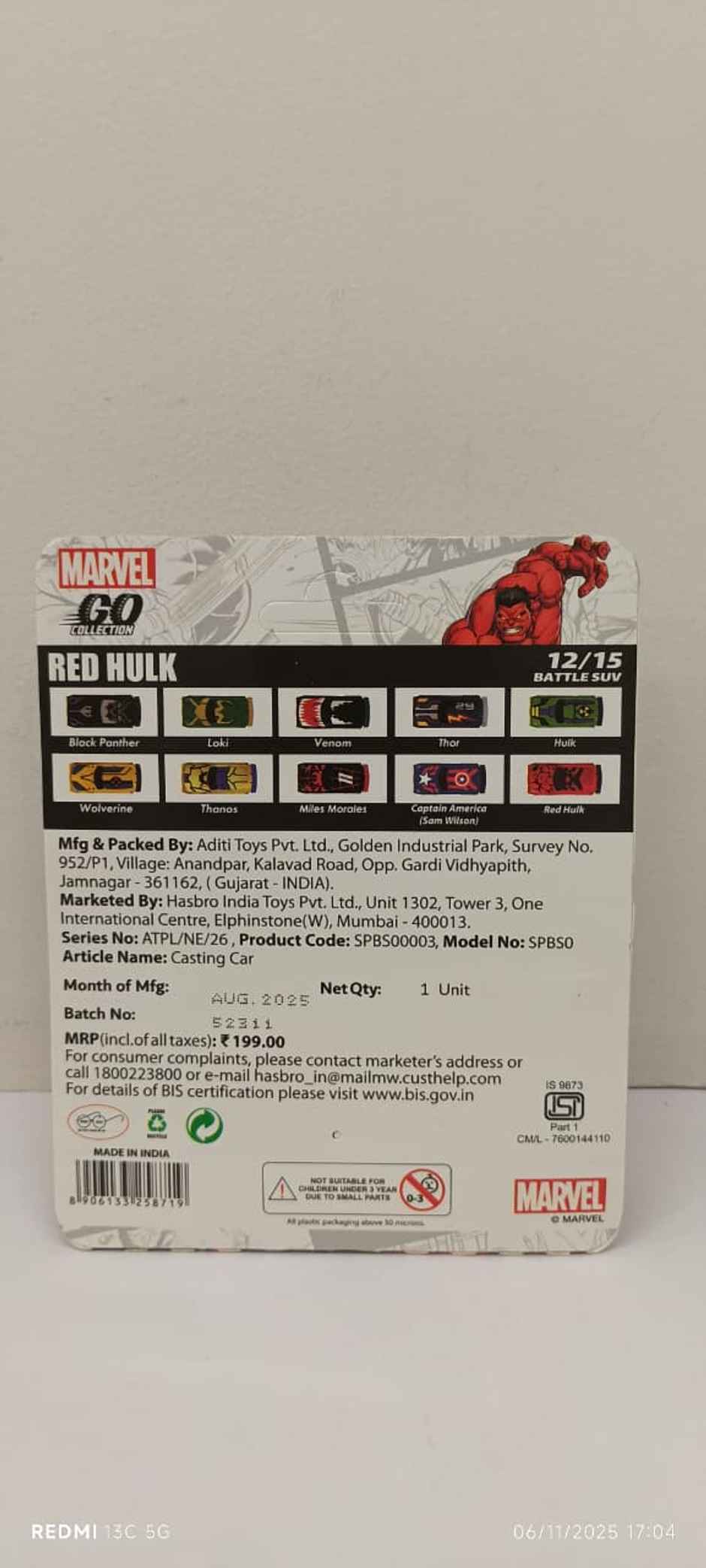Hasbro Marvel Go Battle Suv Red Hulk