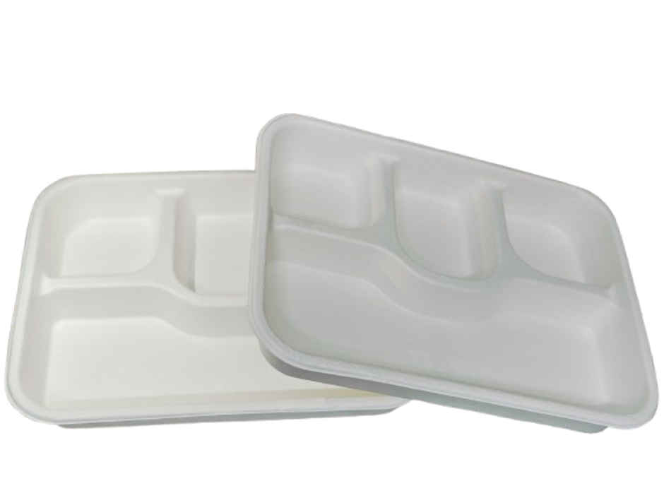 Square Tray Plate | 4 Compartment | 9 inch | Pack of 25 | Antzco