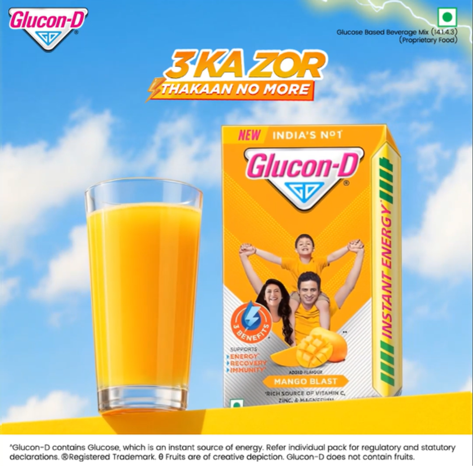 Glucon-D Mango Blast with 3 Benefits of Energy, Recovery, and Immunity (Get 250 g Pack Free)