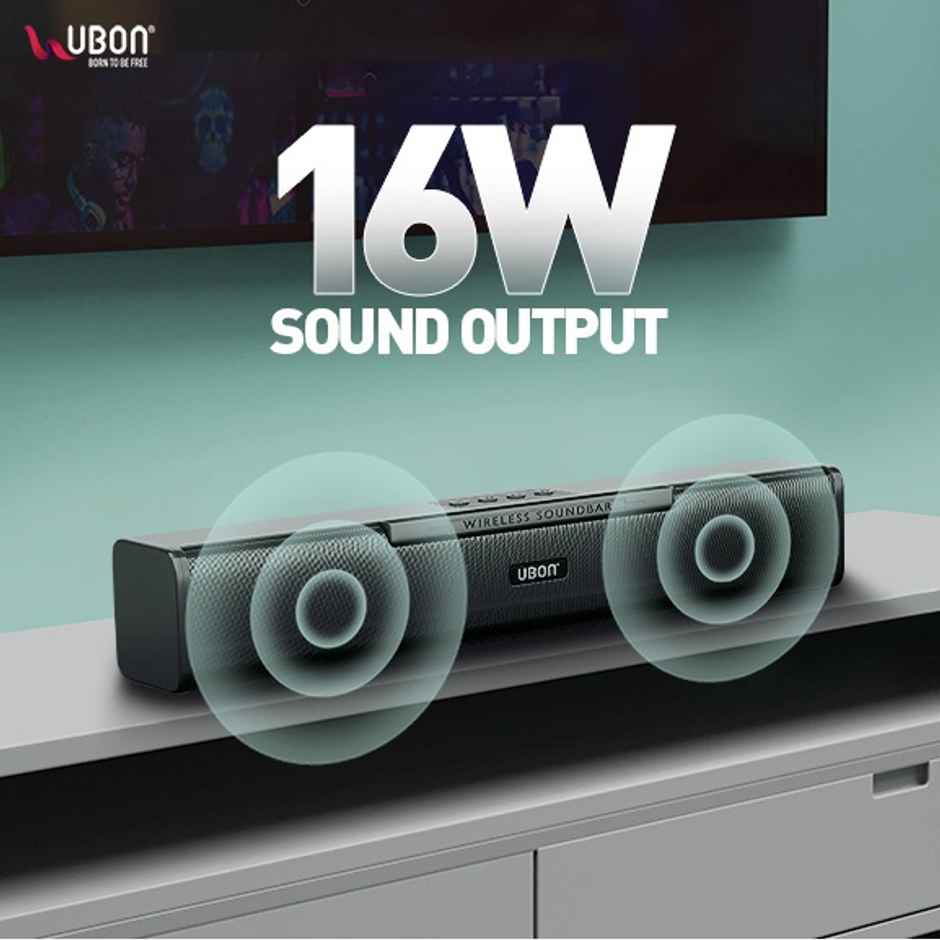 UBON SP-80 16W Bluetooth Soundbar with 10hr Playtime, 2000 mAh Battery, BT V5.3, Type C (Black)