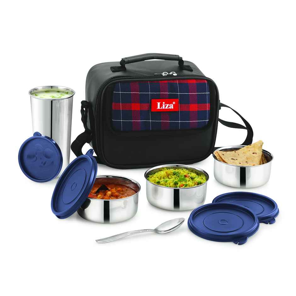 Liza Industries Steel Lunch Tiffin Box | 3+1 Combo (Colour May Vary)