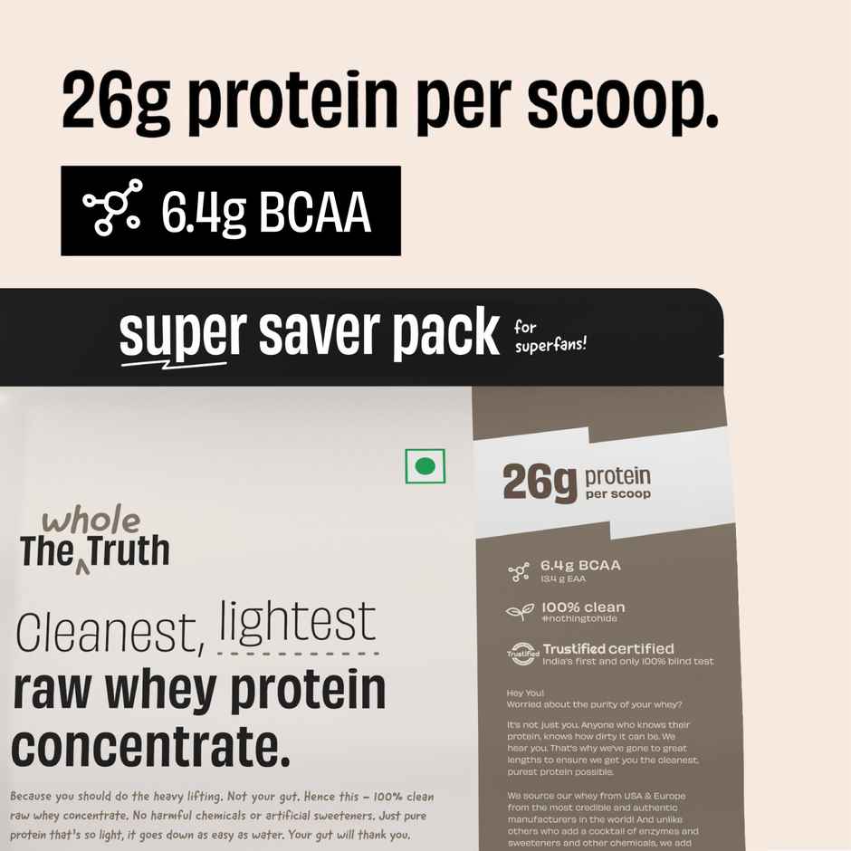 The Whole Truth Unflavoured Whey Protein Concentrate | 26g Protein Per Scoop