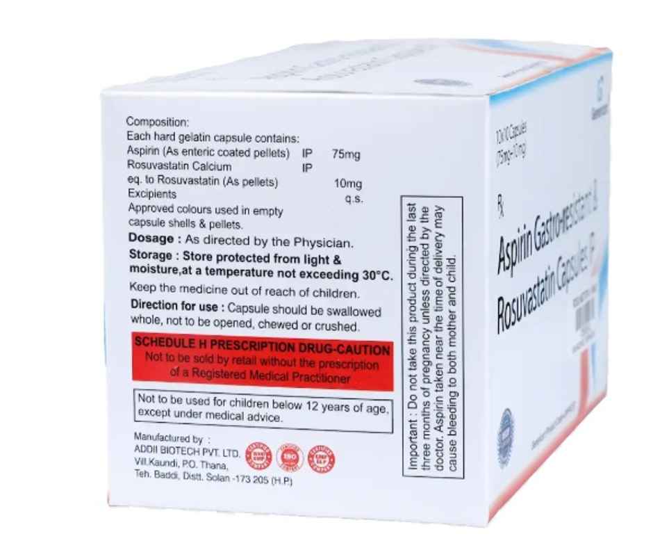 Genericart Rosuvastatin 10 Mg + Aspirin 75 Mg Capsule