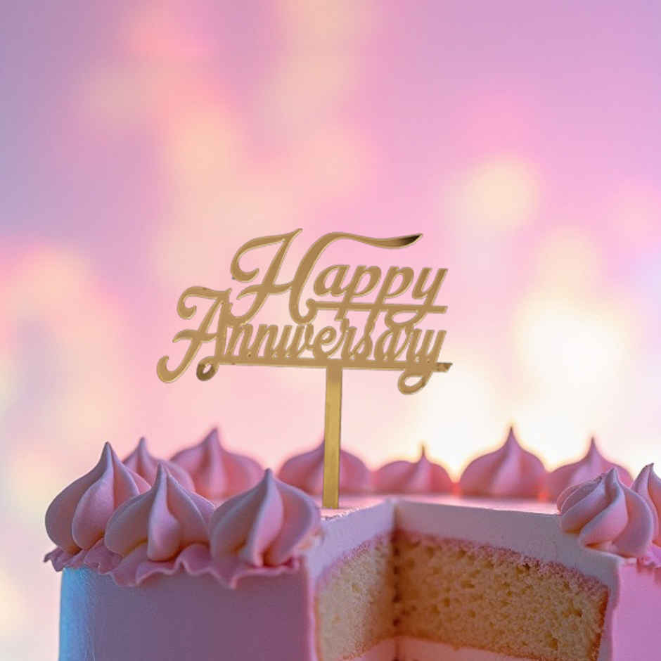 Propcon Happy Anniversary Cake Topper Gold Acrylic