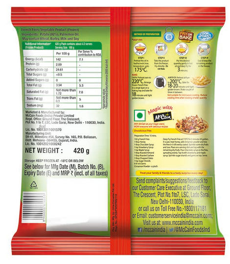 Mccain French Fries(420gms) & Sprite Soft Drink Pet(1.25l) Combo