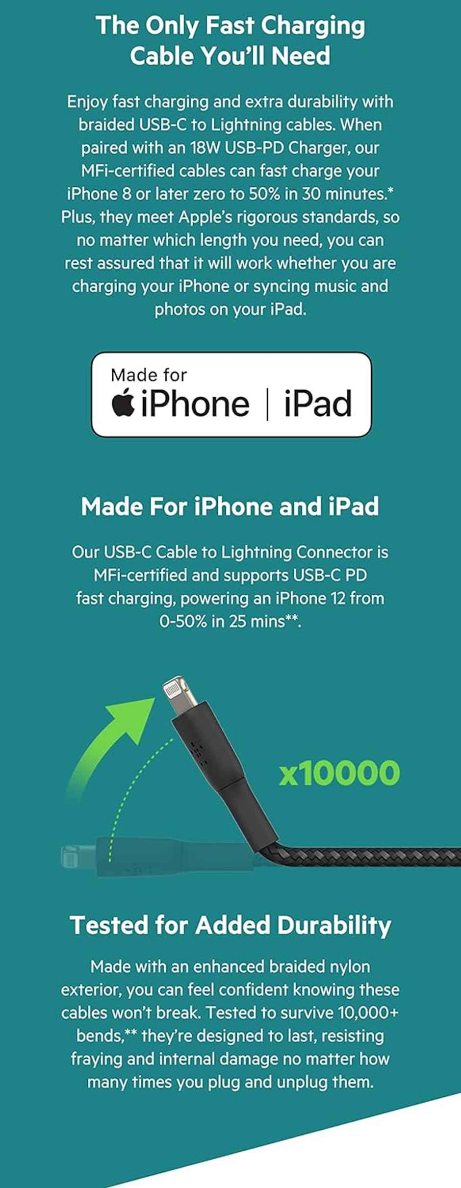 Belkin Braided Usb-C To Lightning Cable 1M Black