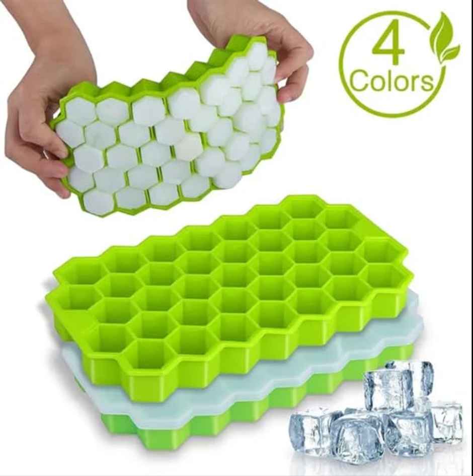 Clazkit Flexible Silicone Honeycomb 37 Cavity Ice Cube Tray with Lid -Color May Vary