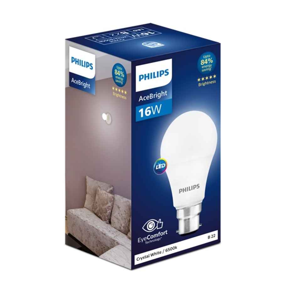 Philips 16 W LED Bulb Crystal White | 6500K | Energy Efficient | B22 Base Holder