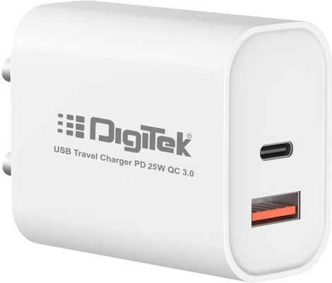 Digitek 25W Usb-C Pd & Qc Power Delivery Pd3.0 Dual Port Fast Wall Charger Typec Devices Dmqc Pd25W