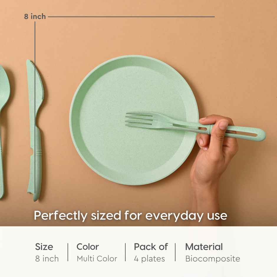 Eha Earth Friendly Round Plates For Kids | Made With Rice Husk | Set Of 4 | Multicolor