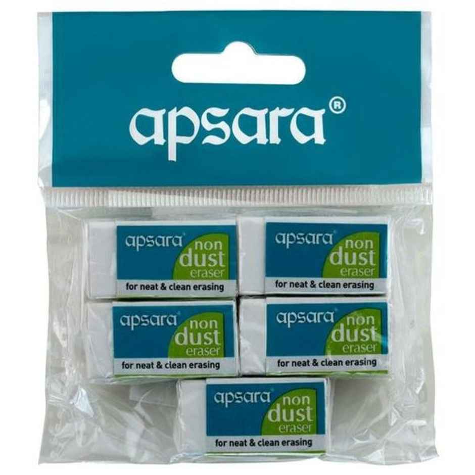 Apsara Non Dust Eraser - Smooth and Clean Erasing | Pack of 5