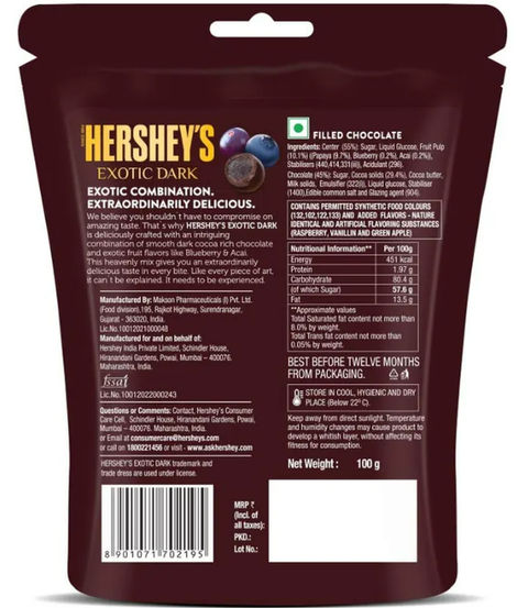 Hershey's Exotic Dark Blueberry And Acai Chocolate Share Bag
