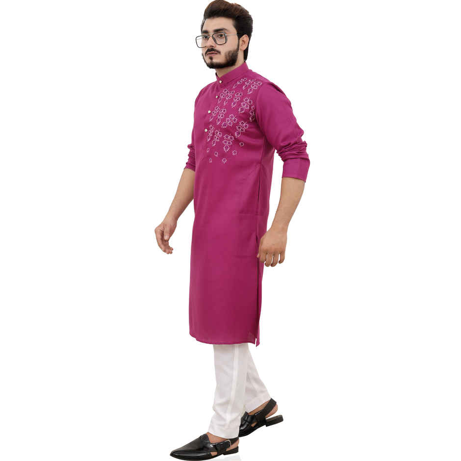 Tibra Collection Men Kurta - Burgundy | Designer | Cotton Blend | XXL