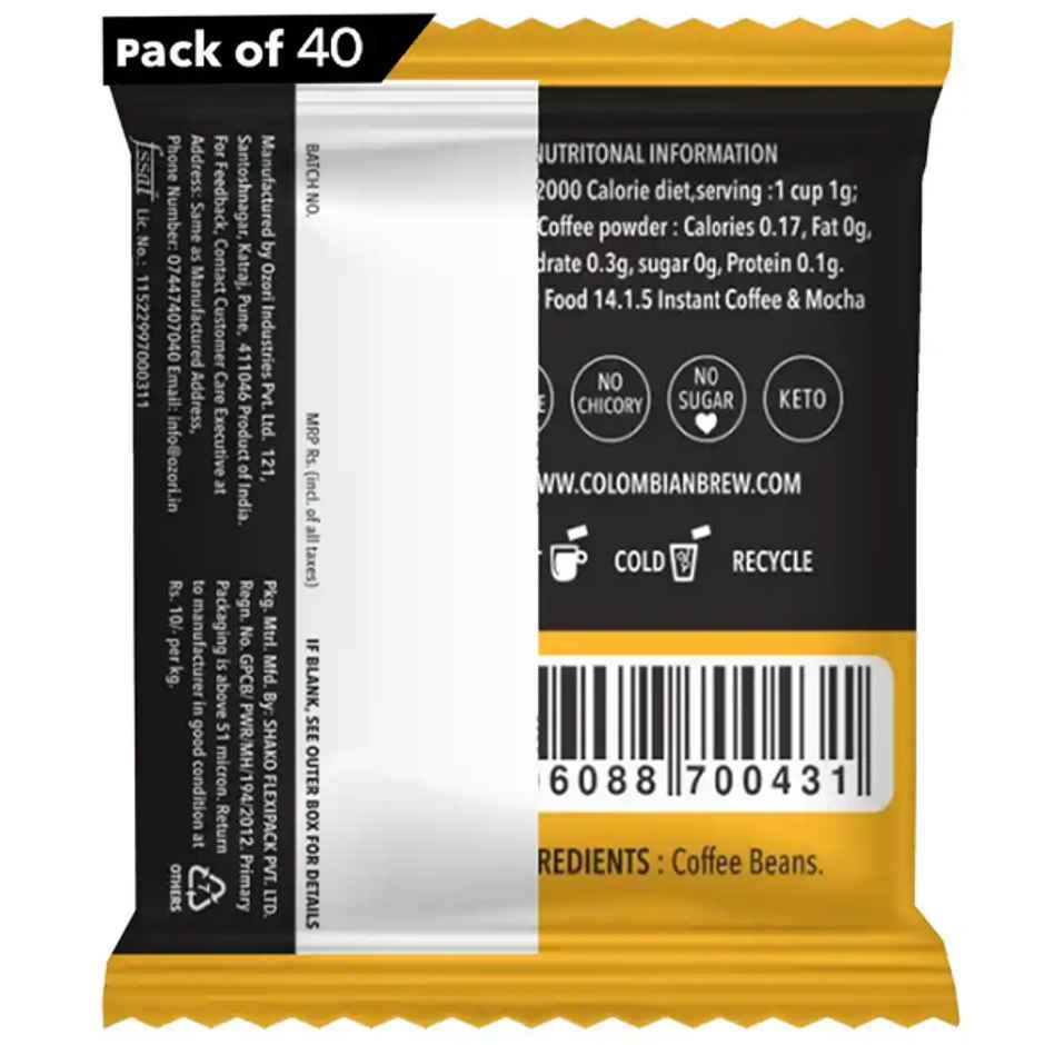 Colombian Brew Original Instant Coffee Sachets | 40 Sachets