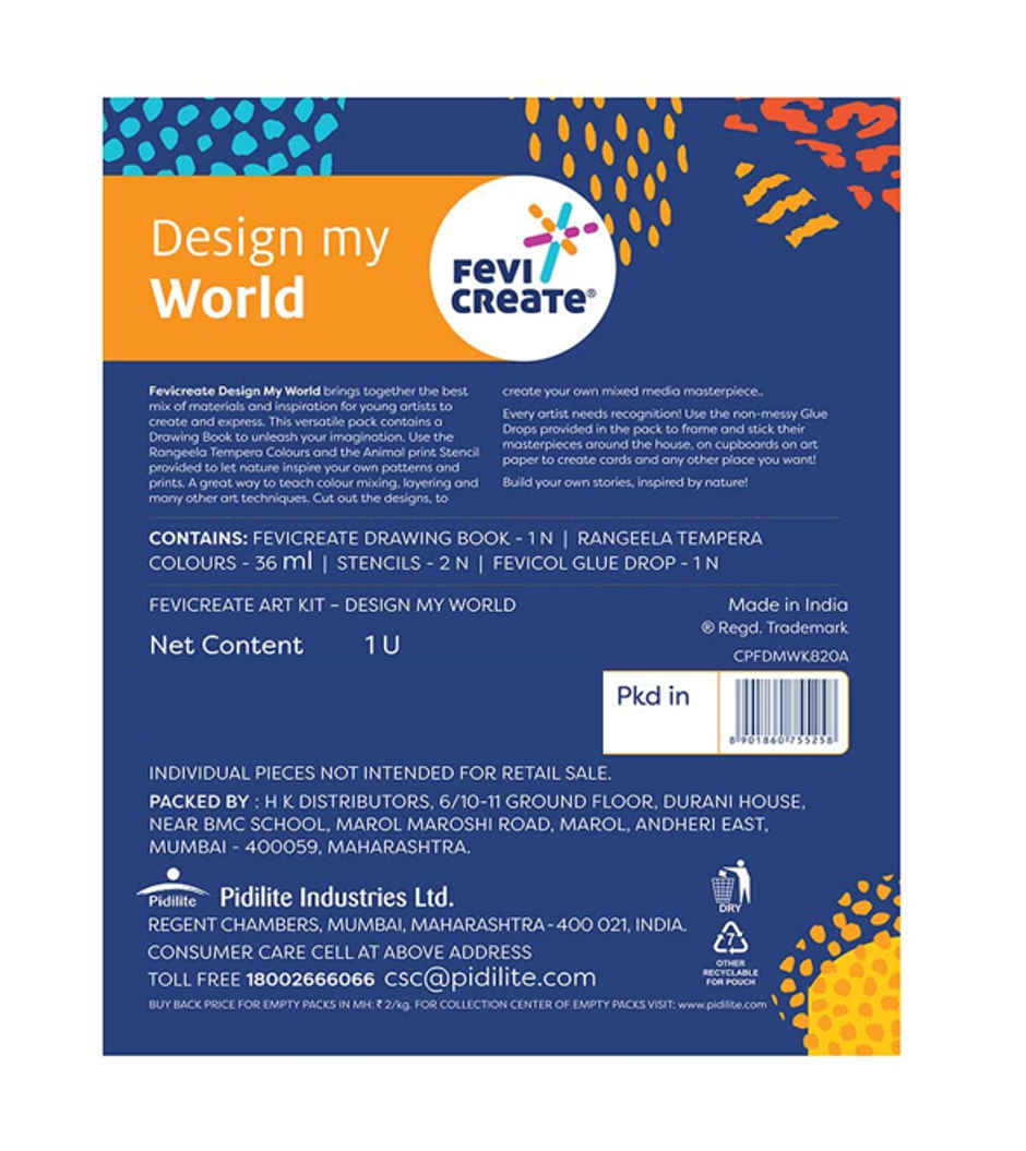 Fevicreate Design My World Kit Contains Drawing Book Stencils Rangeela Tempera Colours.